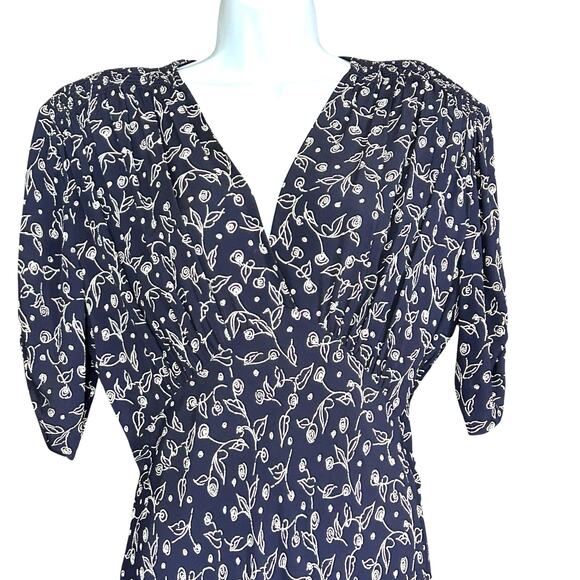 VTG Ann Taylor Laundry Navy Floral Midi Dress 90s Rayon SZ 10 USA Dark Academia - Picture 2 of 8